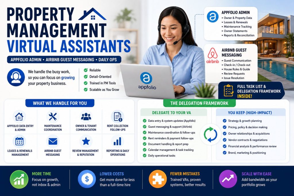 Property Management Virtual Assistant: Appfolio, Airbnb, and Daily Tasks